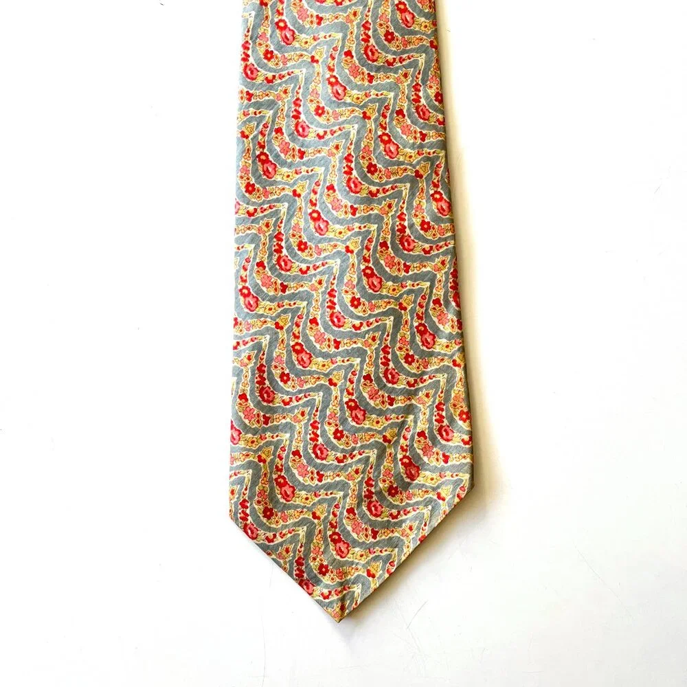 Vintage 70s Liberty London Centennial Collection Wide Cotton Floral Necktie Tie